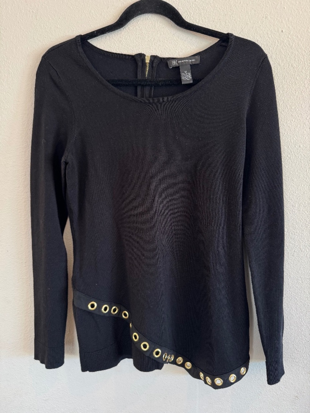 INC Black Grommet Detail Long Sleeve Sweater Medium